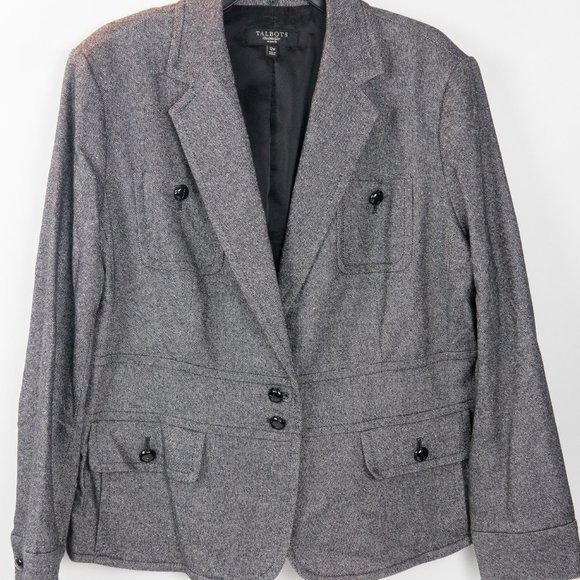 Like New Talbots Woman Gray Tweed Blazer Size 12W